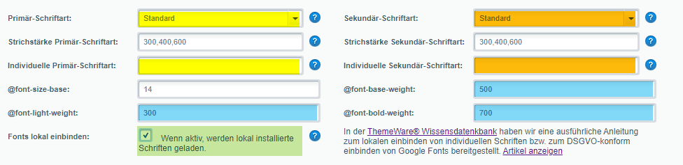 Standard-Font Konfiguration