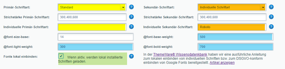 Standard- und Theme-Fonts