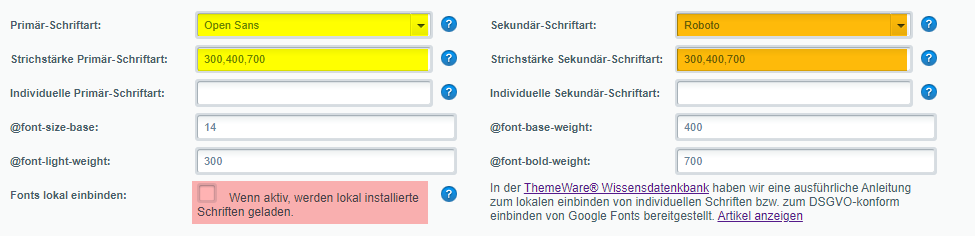Font-Weight Konfiguration