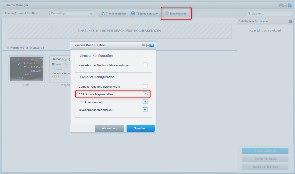 Shopware 5 Theme Manager: CSS Source Map erstellen