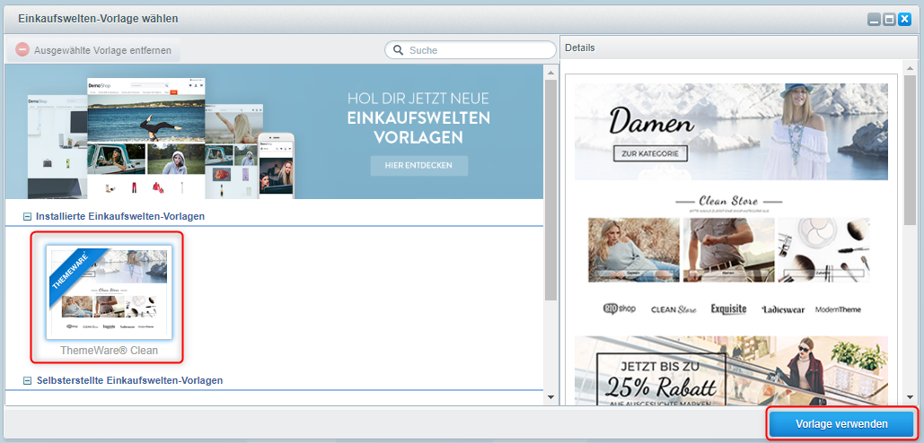 Shopware 5: Einkaufswelt-Vorlage auswählen