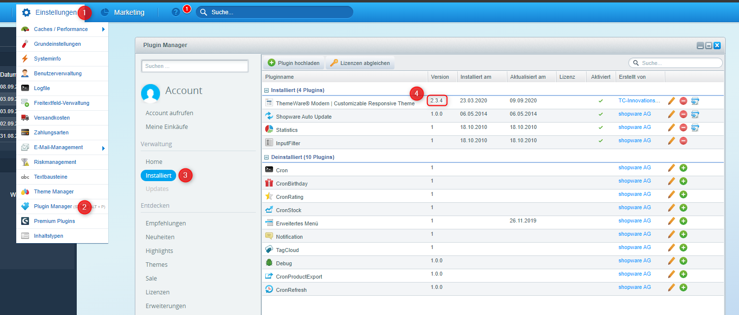 Shopware 5 Plugin Manager: ThemeWare Version