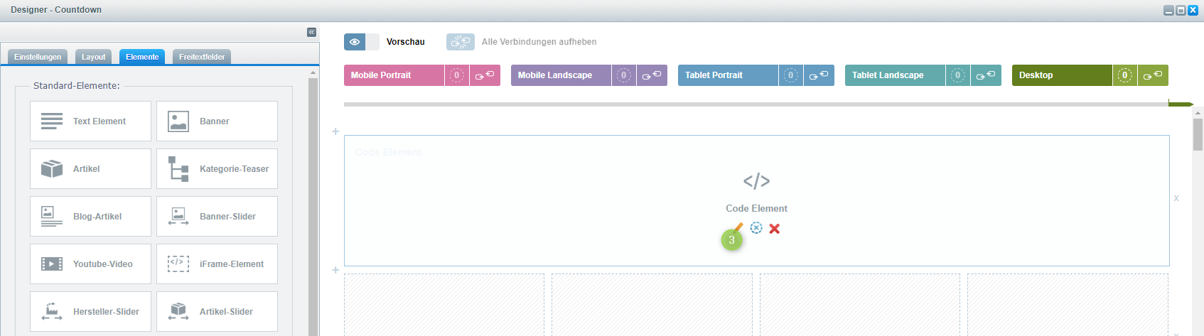 Shopware 5: Code Element Einstellungen öffnen