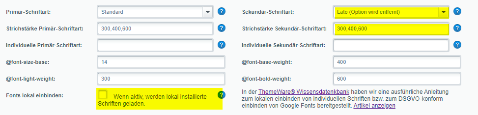Alte Font-Konfiguration