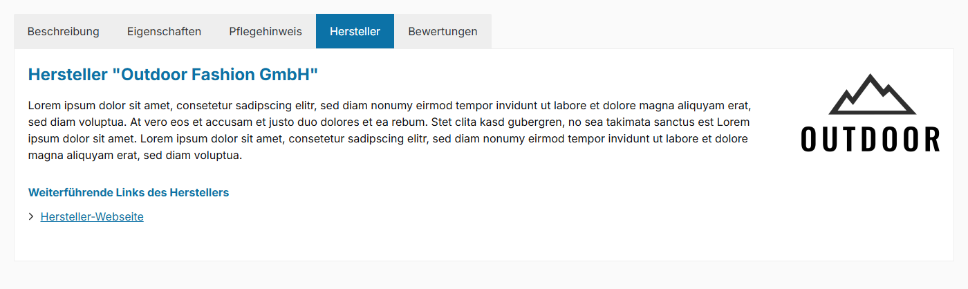 Herstellerinformationen in einem separaten Tab