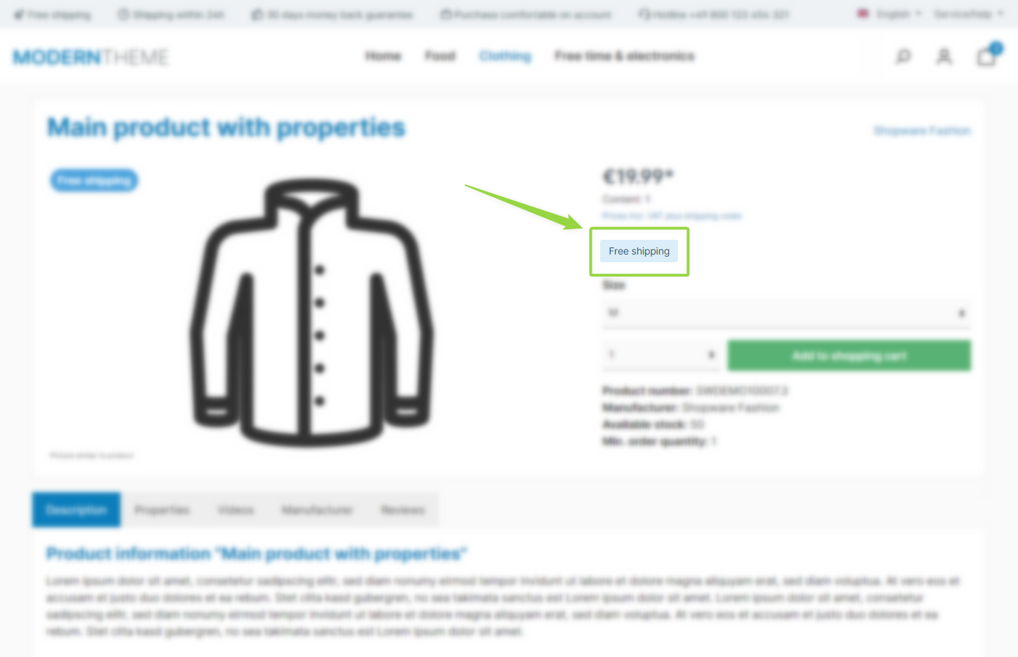ThemeWare® "Lieferinformationen auf der Produktseite"