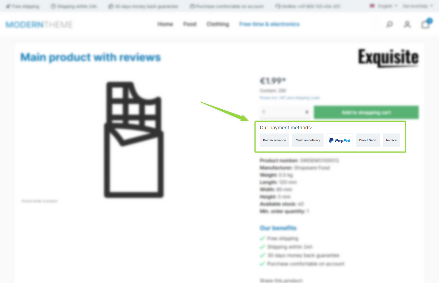 ThemeWare® "Zahlungsarten auf der Produktseite"