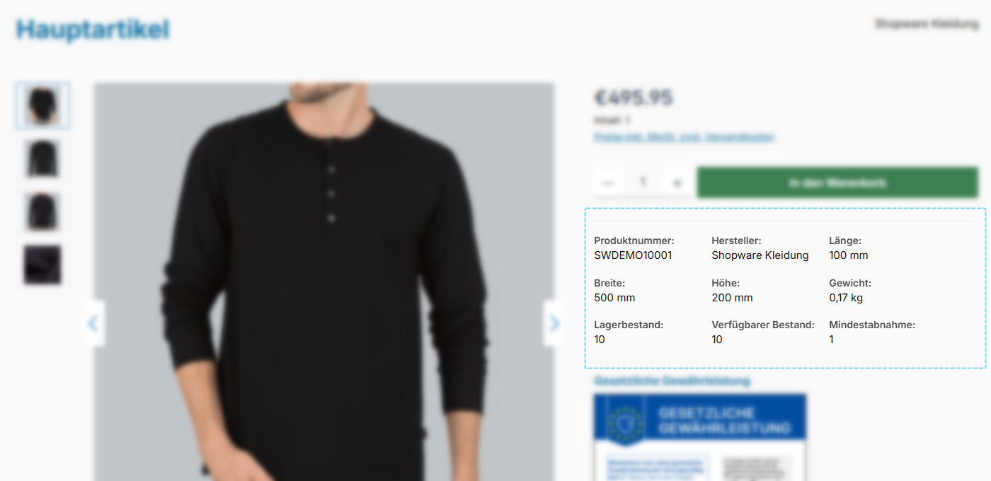ThemeWare® "Produkt-Spezifikationen" im Stil "Kompakt"