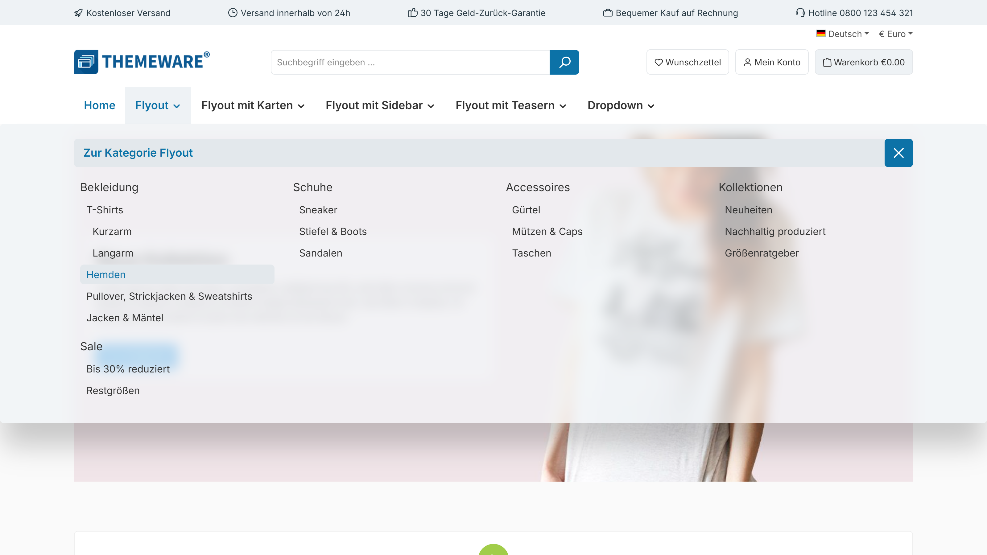 Flyout-Layout im Button-Stil (Unschärfe)