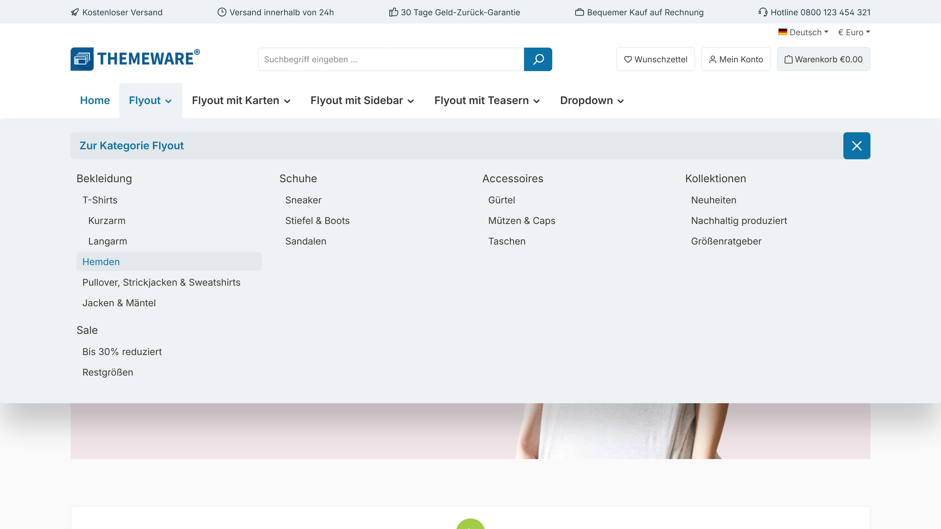 Flyout-Layout im Button-Stil