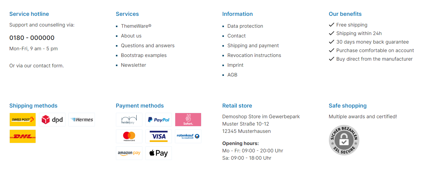ThemeWare® Widgets im Footer