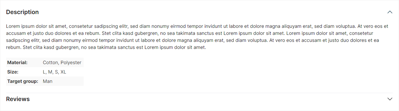 Product description & reviews (Accordion)