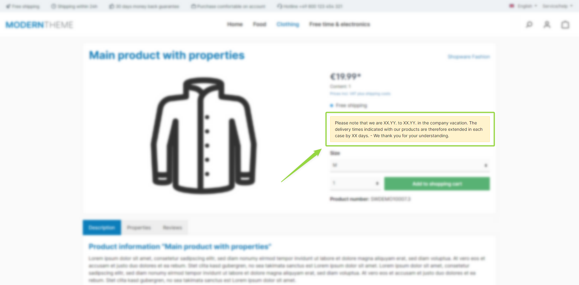 ThemeWare® "Custom announcement" (Product pages)