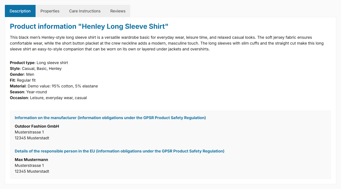 GPSR information in the description