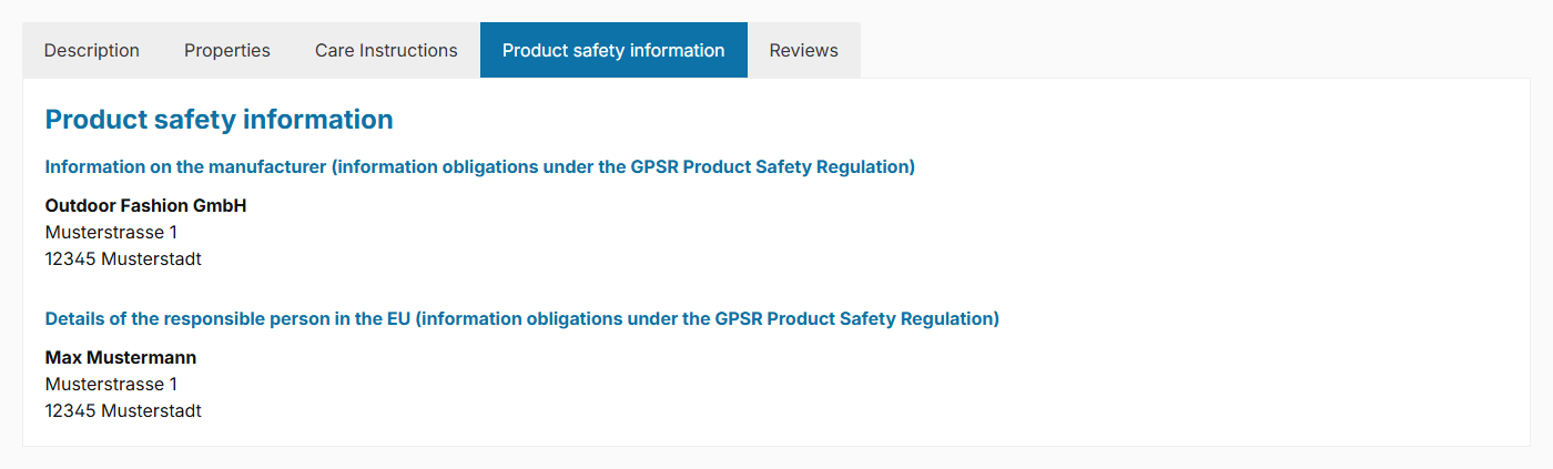 GPSR information in a separate tab