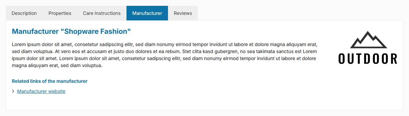 Manufacturer information in a separate tab