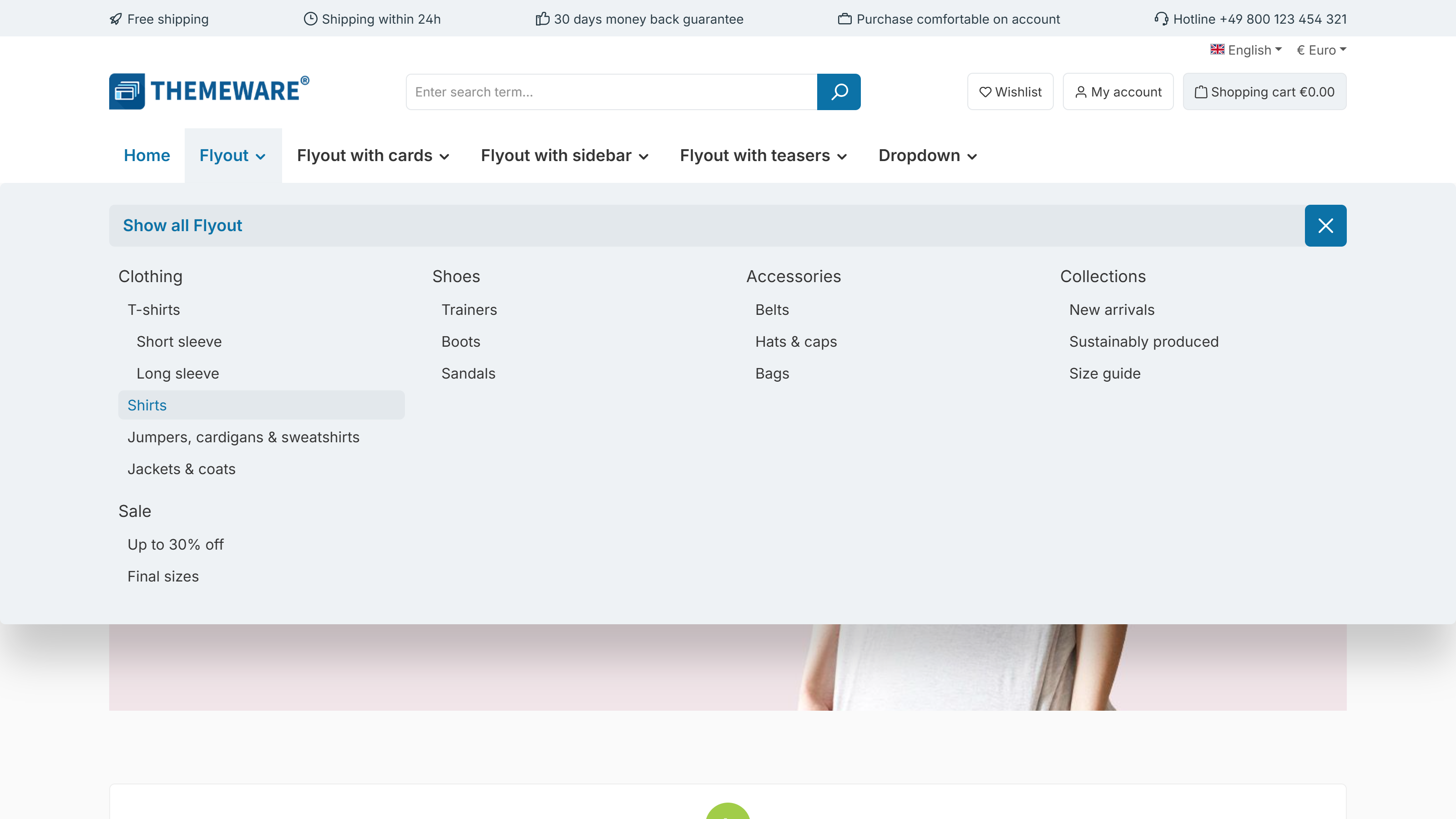 Flyout layout with button style