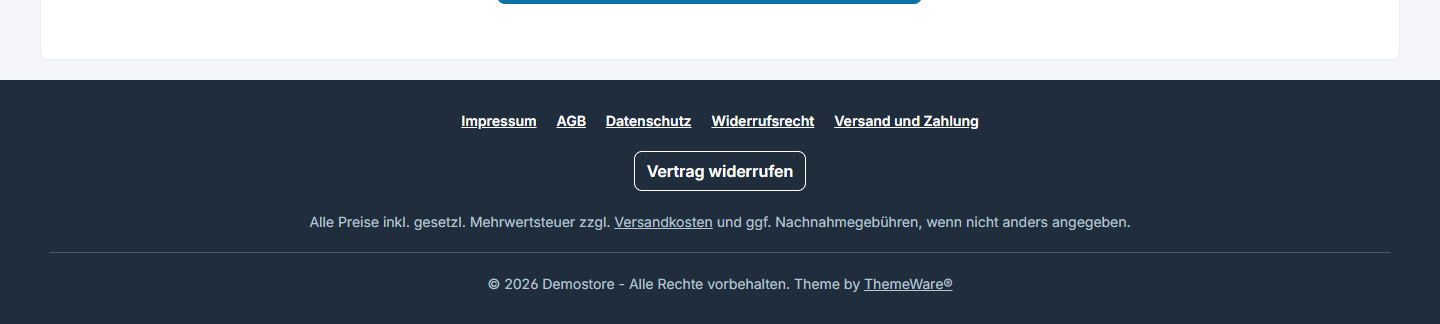 Minimaler Footer im Checkout im Design Fläche in Nachtblau