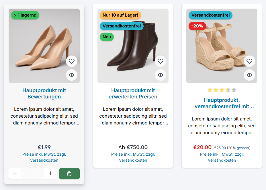 Produkt-Box mit Hover-Effekt Box erweitern, Mengenauswahl und Kaufen-Button unter der Box