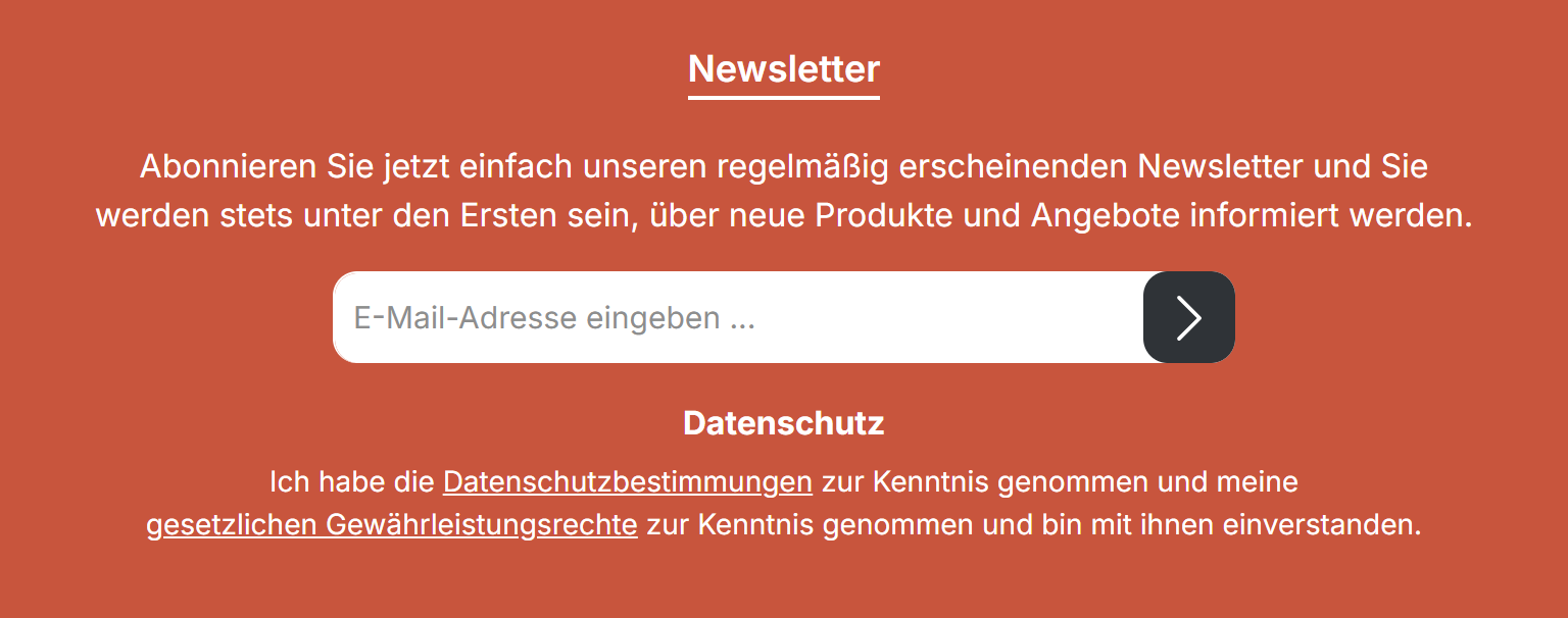 Newsletter-Widget im Footer mit integriertem Senden-Button