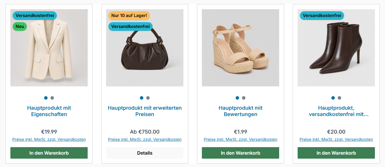 Produkt-Boxen im Listing mit Punkte-Umschalter unter dem Produktbild