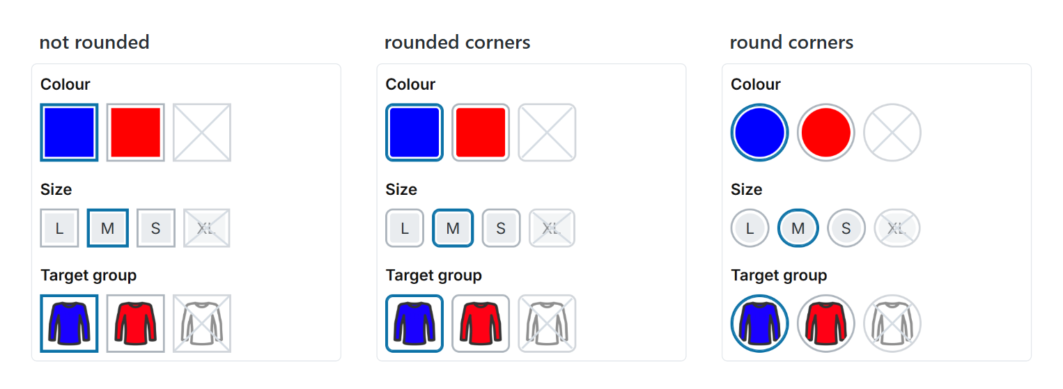 The three corner types using Outline with fill as an example