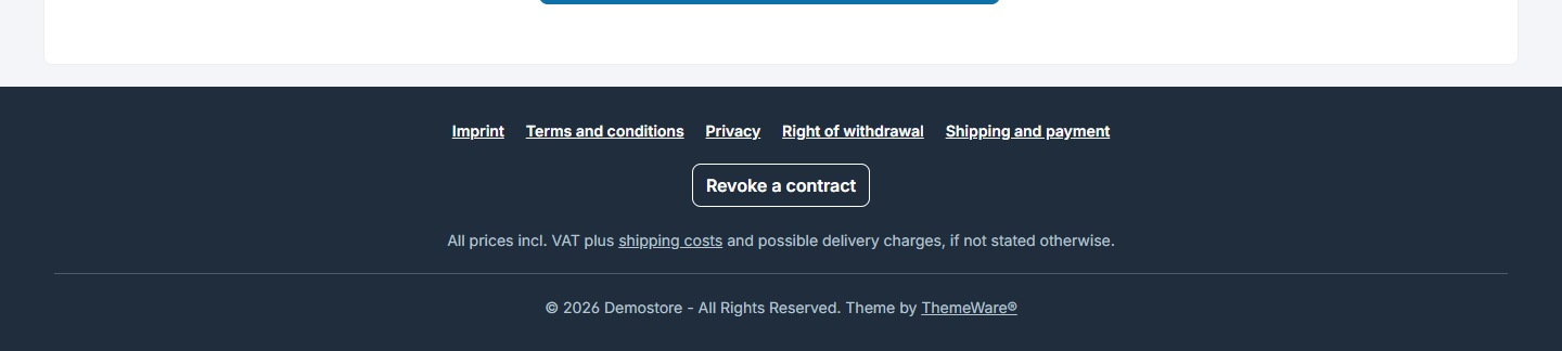 Minimal footer in the checkout in the design Surface in night blue