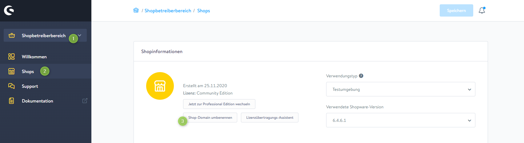 Shopinformationen im Shopbetreiberbereich