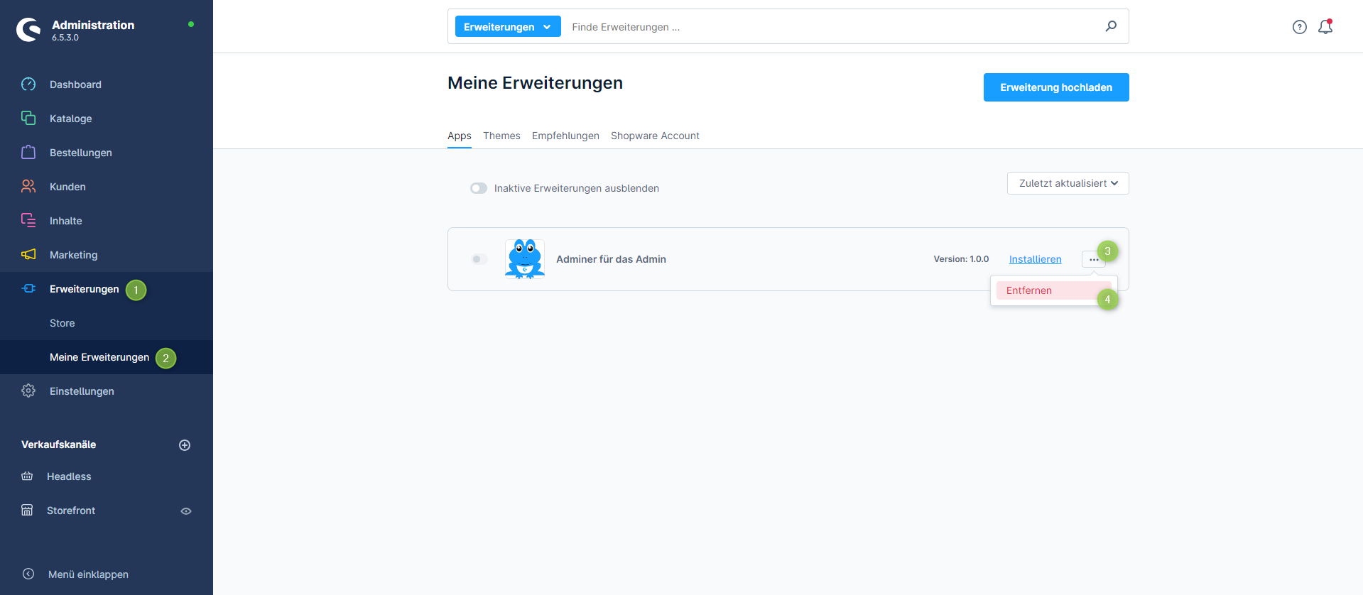 Erweiterung entfernen