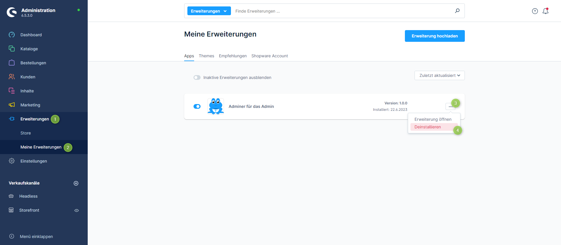Erweiterung deinstallieren