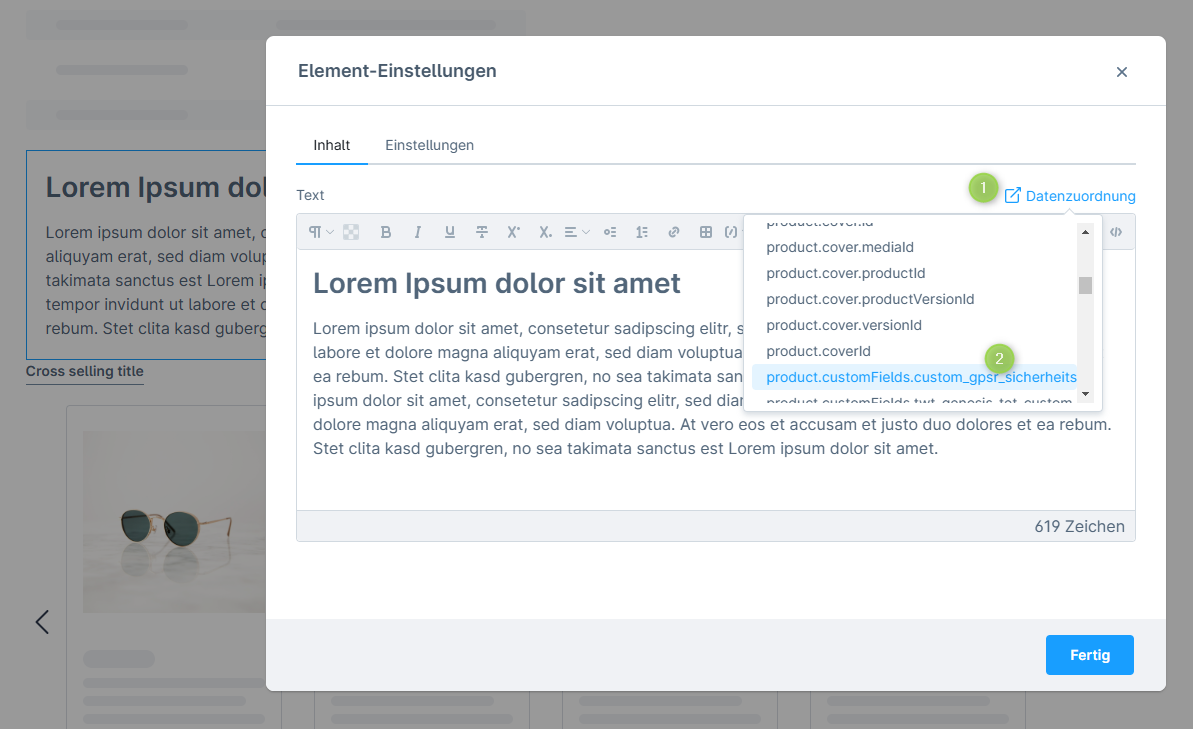 Zusatzfeld ⇒ Datenzuordnung
