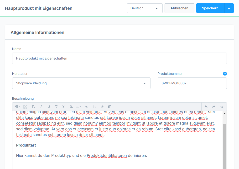 Shopware ⇒ Produktinformationen