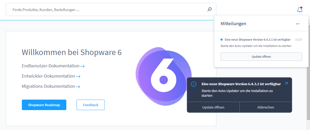 Shopware 6 aktualisieren / updaten, Abbildung 1