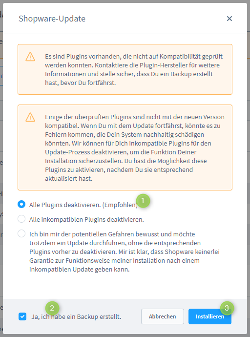 Shopware 6 aktualisieren / updaten, Abbildung 6