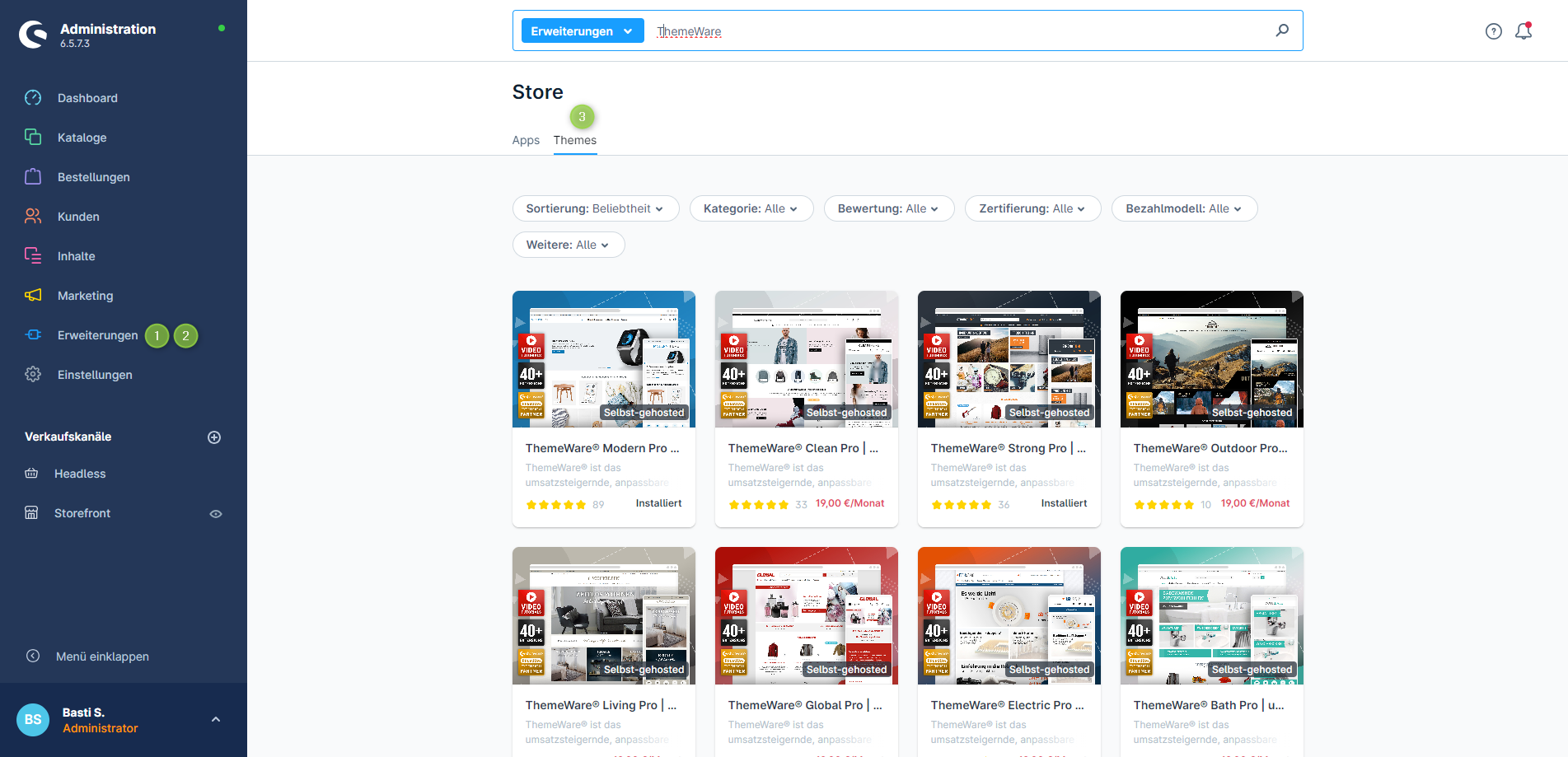 Shopware Store in der Administration