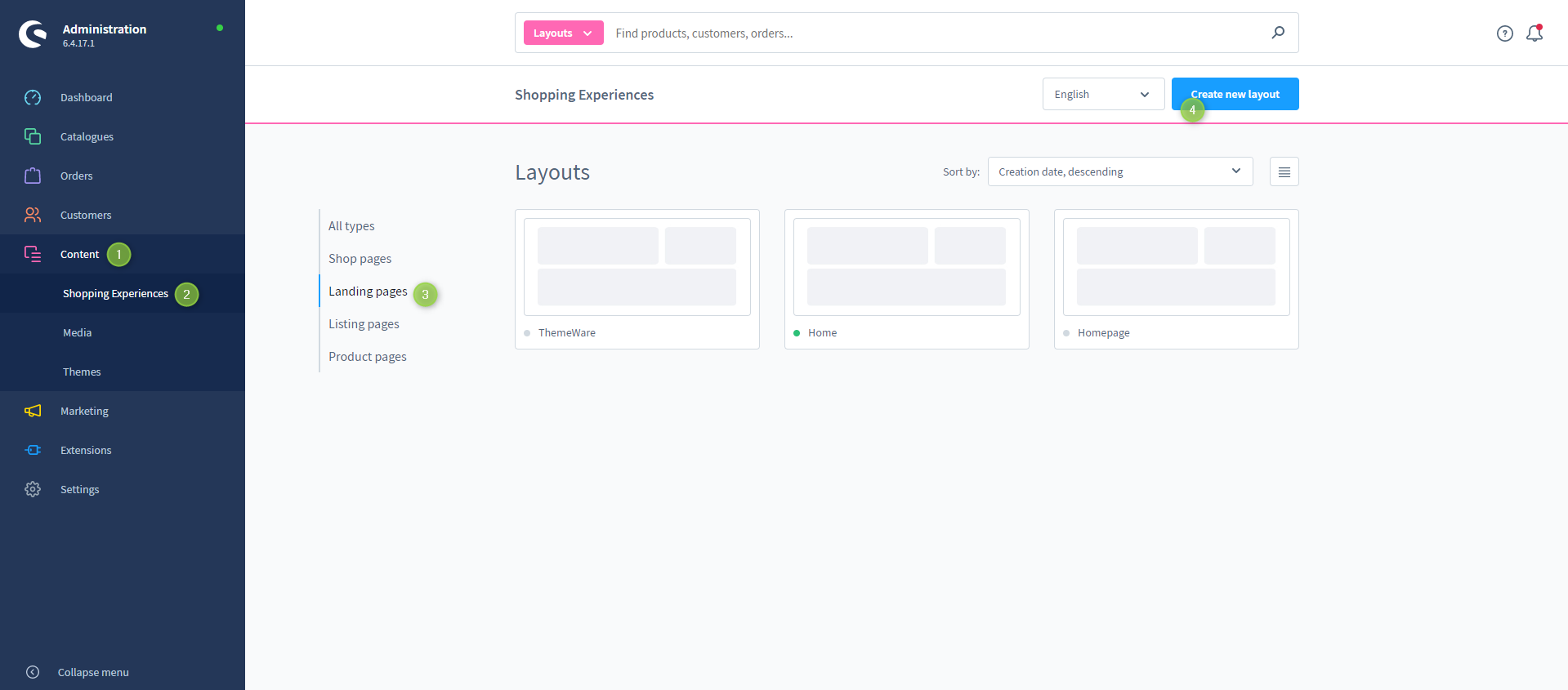 Shopware 6 Erlebniswelt-Verwaltung