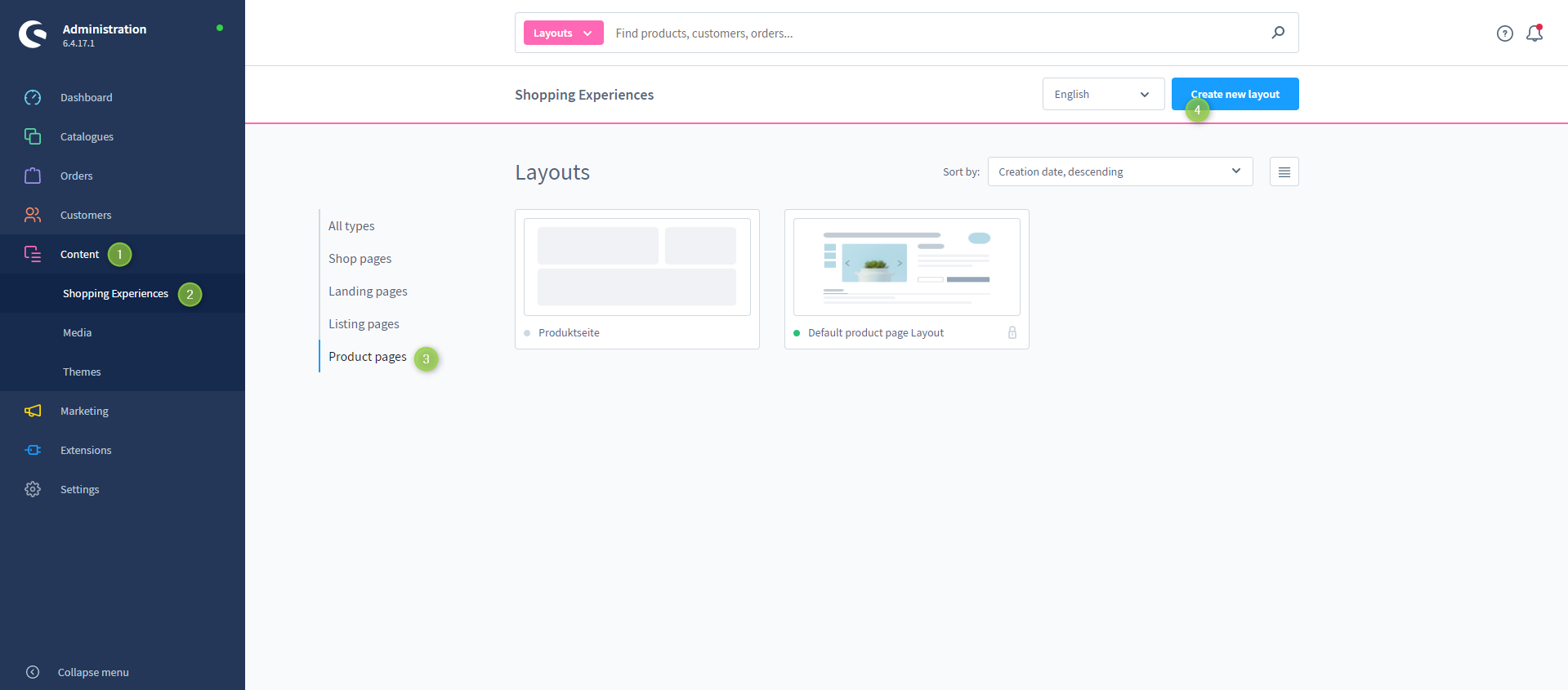 Shopware 6 Erlebniswelt-Verwaltung
