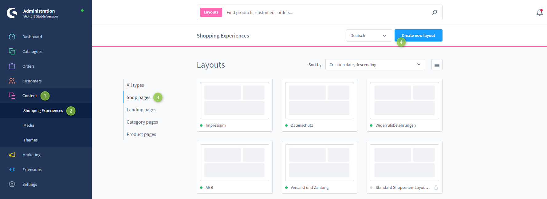 Shopware 6 Erlebniswelt-Verwaltung