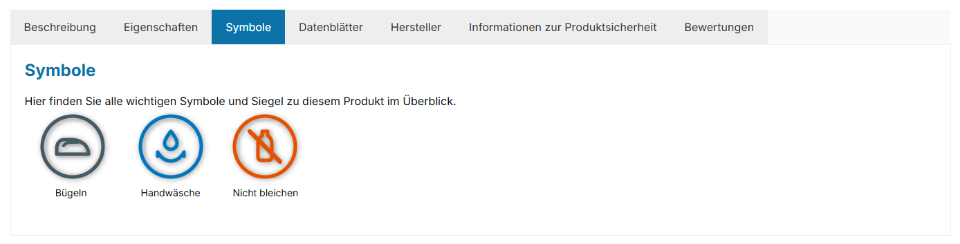 Produkt-Symbole in einem separaten Tab