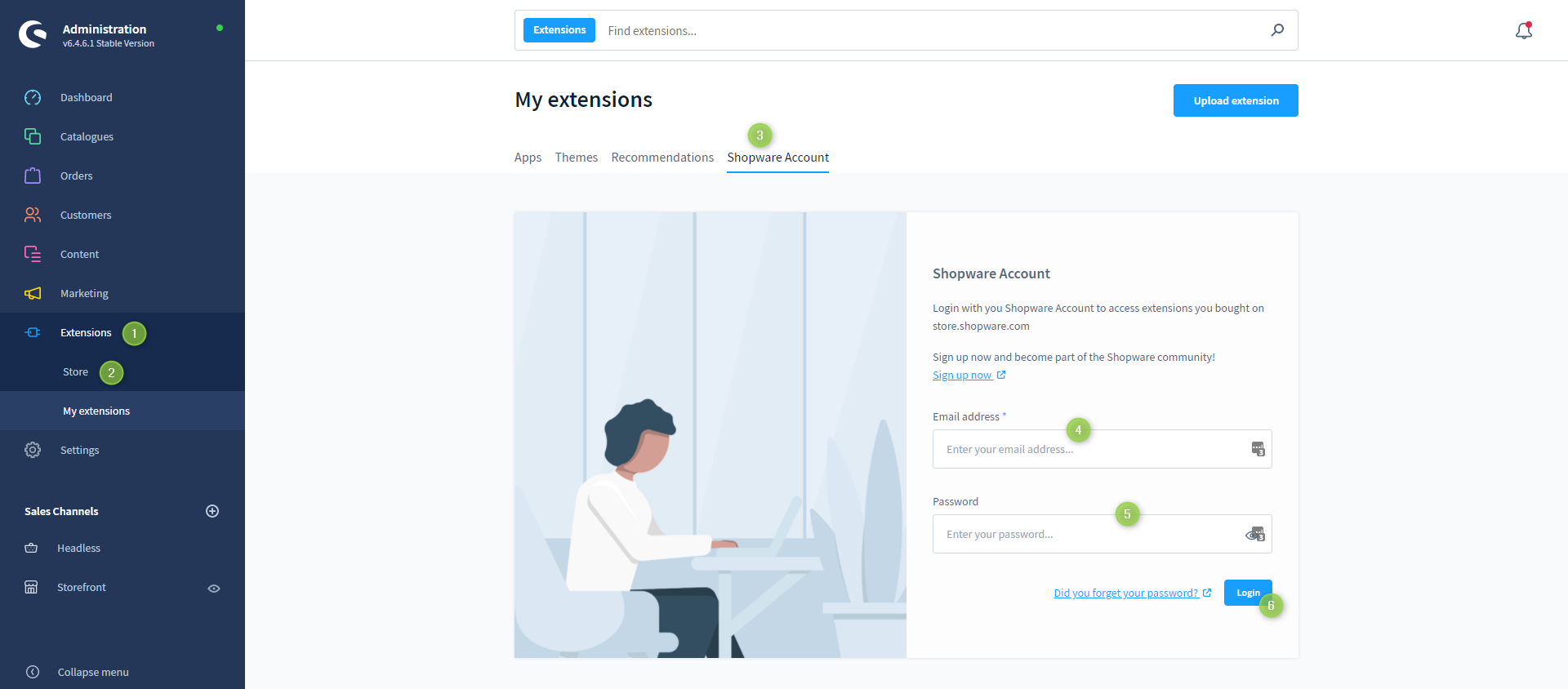 Shopware Account in der Administration anmelden