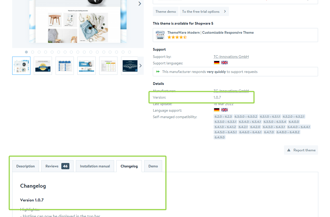 ThemeWare® Modern Produktseite
