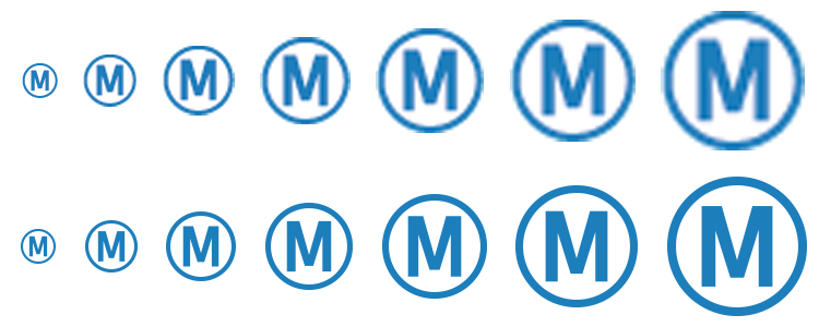 Vektorgrafiken lassen sich ohne Qualitätsverlust beliebig skalieren (oben Pixelgrafik, unten Vektorgrafik)