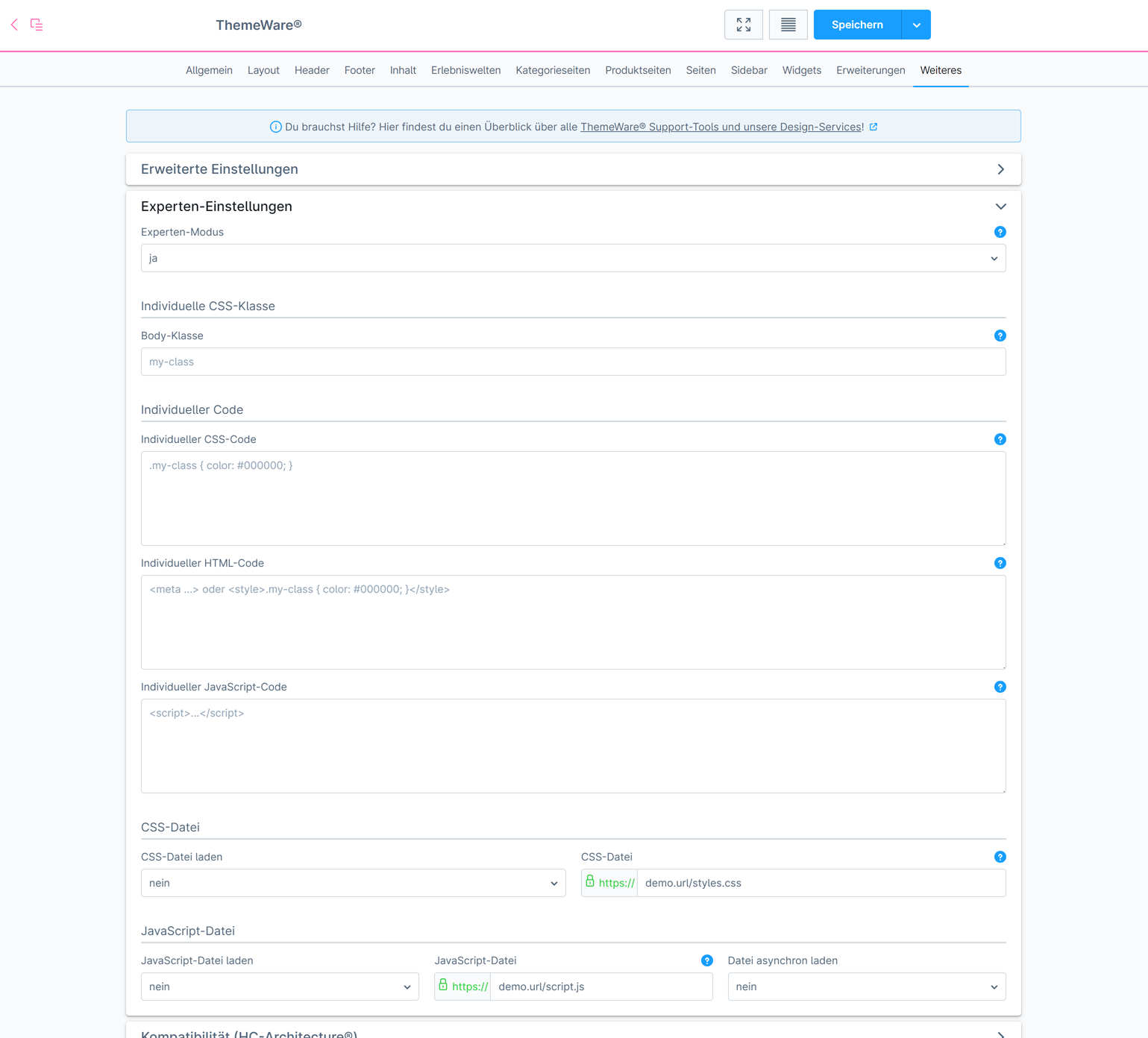 ThemeWare® "Experten-Einstellungen"