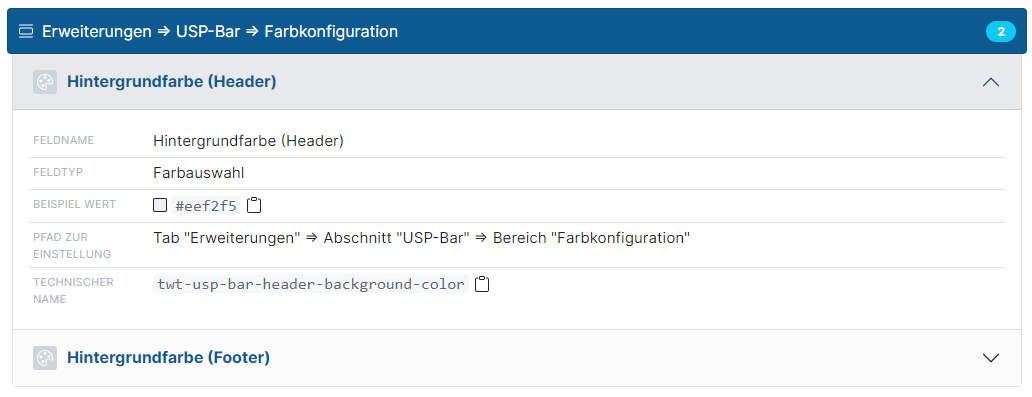 Details zu einem Konfigurationsfeld