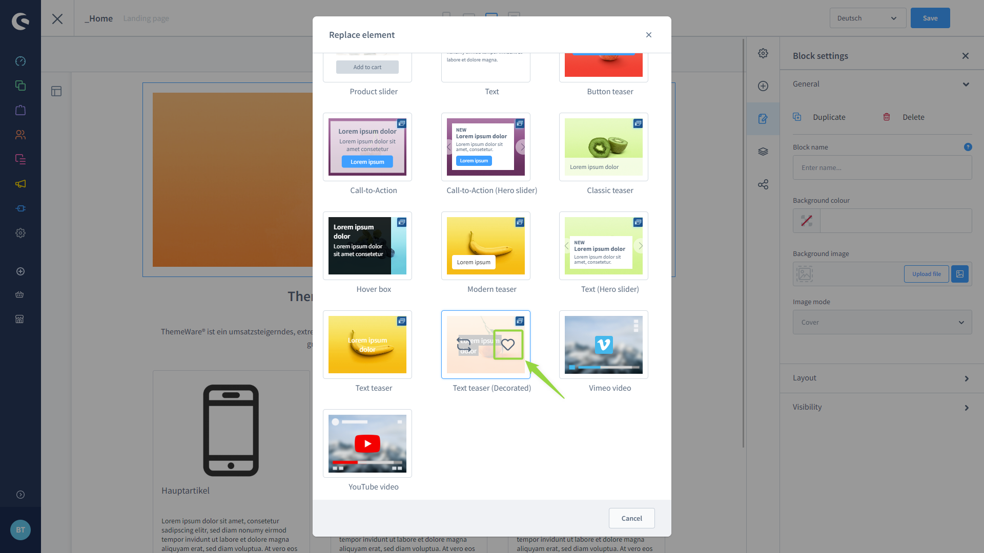 Mark CMS elements as favourites