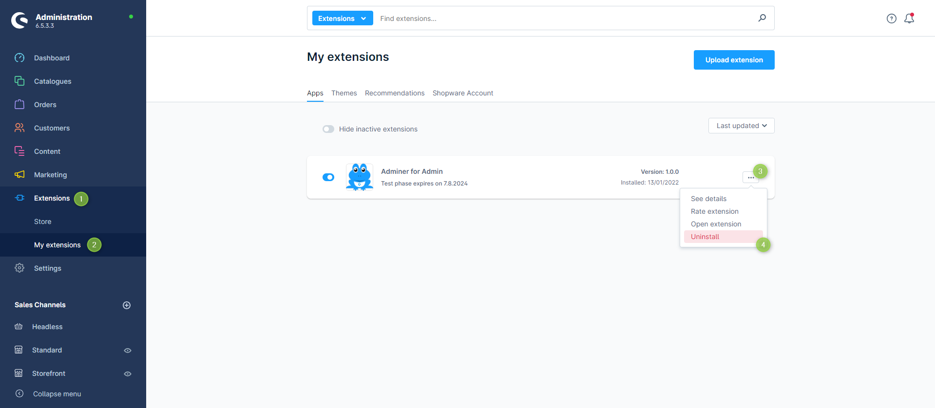 Uninstall extension
