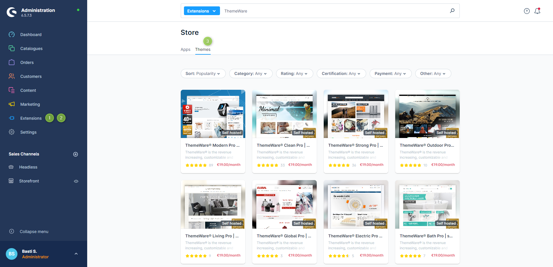 Shopware Store in the administration
