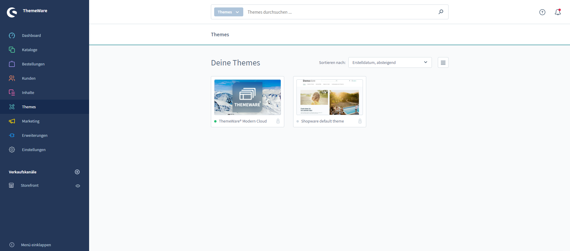 Theme overview in the Shopware 6 Cloud