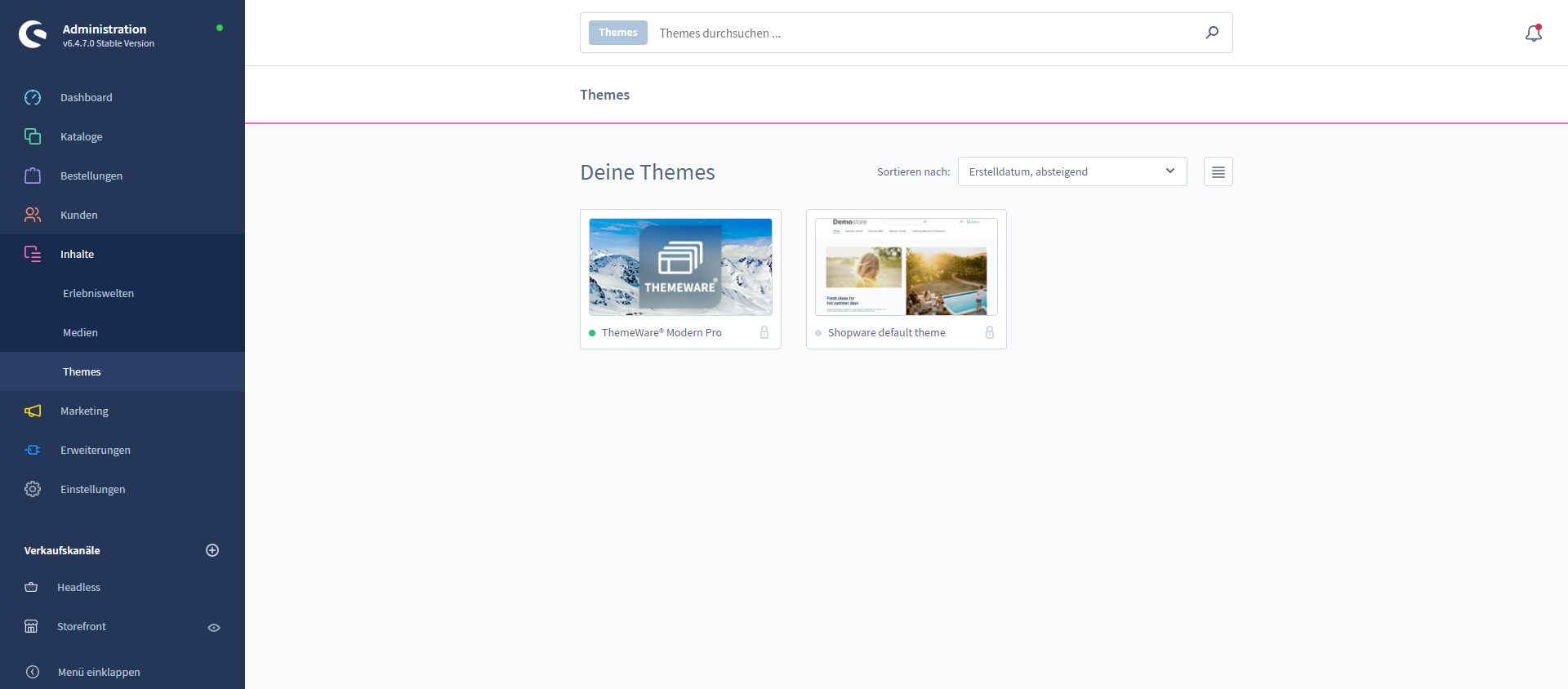 Theme overview in Shopware 6 self-hosted