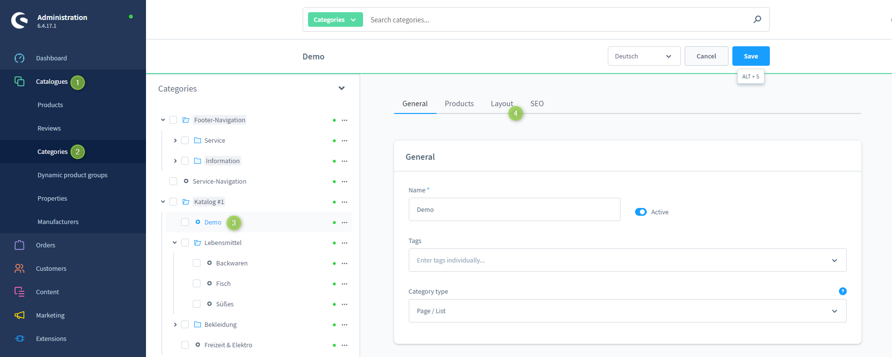 Shopware 6 Kategorie-Verwaltung